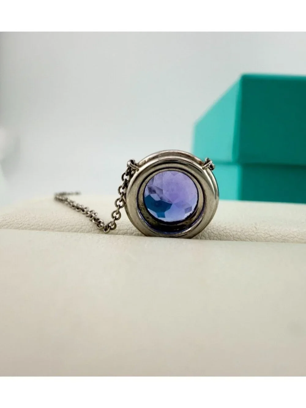 Tiffany & Co. Tanzanite Diamond Halo Solstice Necklace Platinum 16.25in